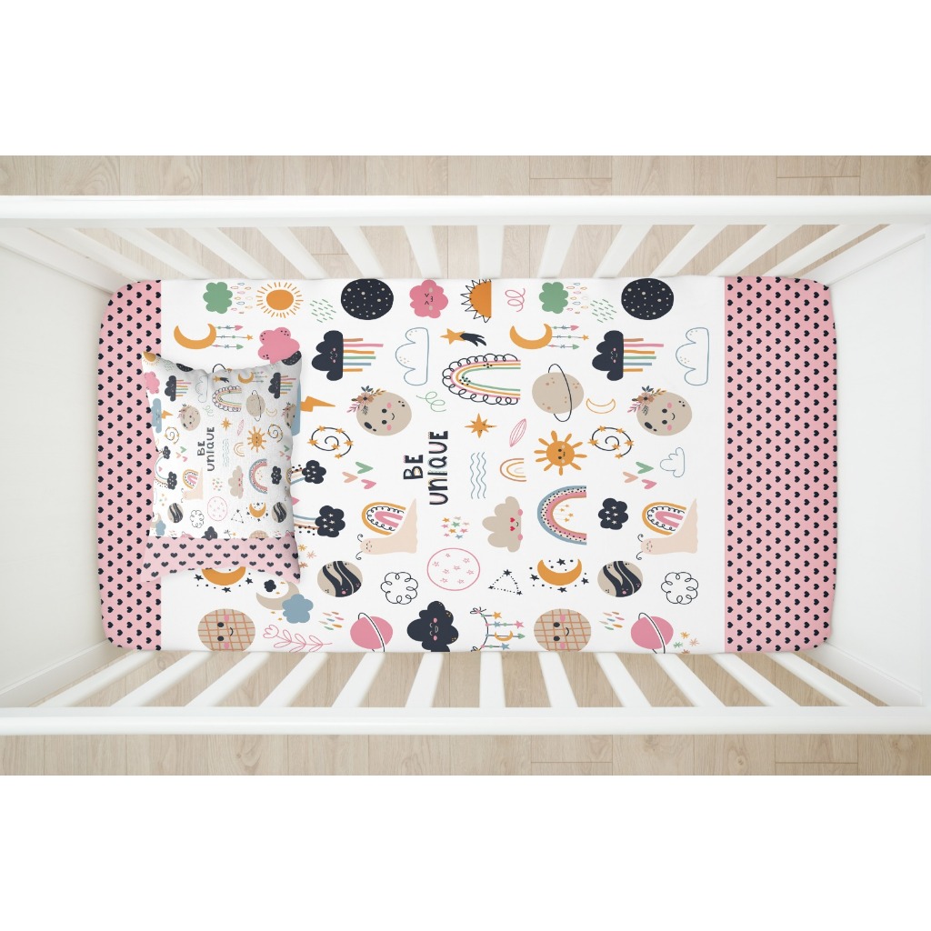 Lençol de Berço  p/ Bebê, Encantos,  2 Peças (Lençol Estampado + Fronha Estampada) Decoração;
