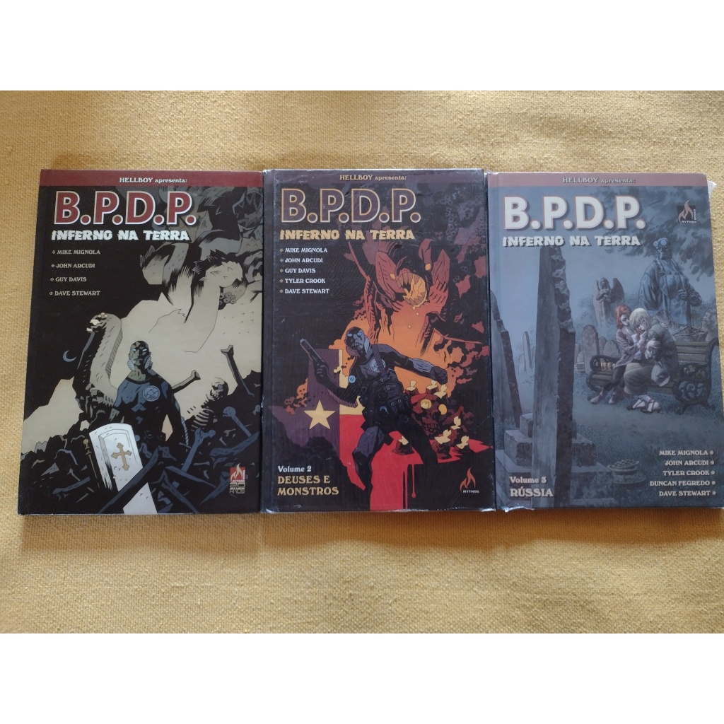 HQ B.P.D.P INFERNO NA TERRA 3 VOLUMES VOLUMES 2 E 3 LACRADOS CAPA DURA MIKE MIGNOLA EDITORA MYTHOS