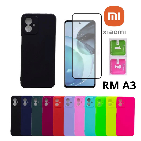 Kit Para Redmi A3  Capinha Case Silicone Aveludada Colorida  + Película Vidro