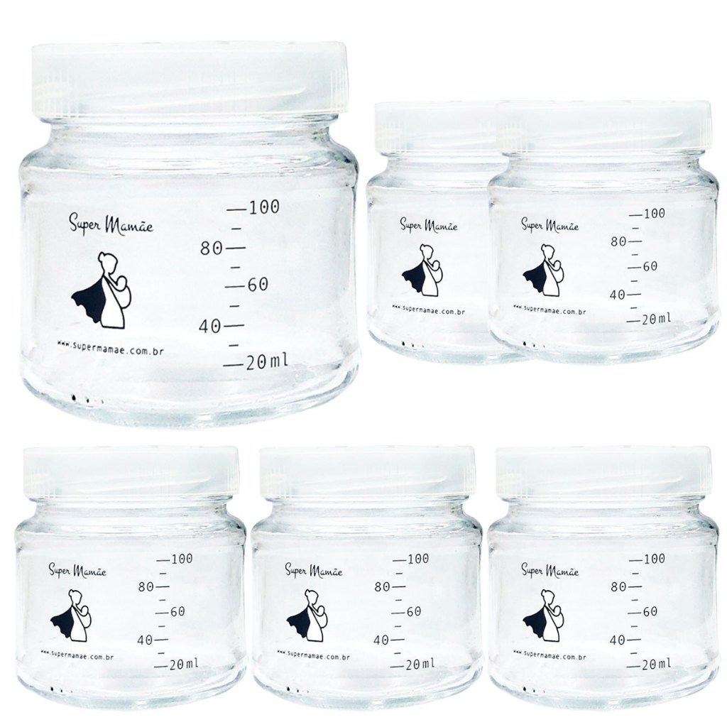Potes Vidro para Armazenar Leite Materno Graduados 100ml 6 Unidades