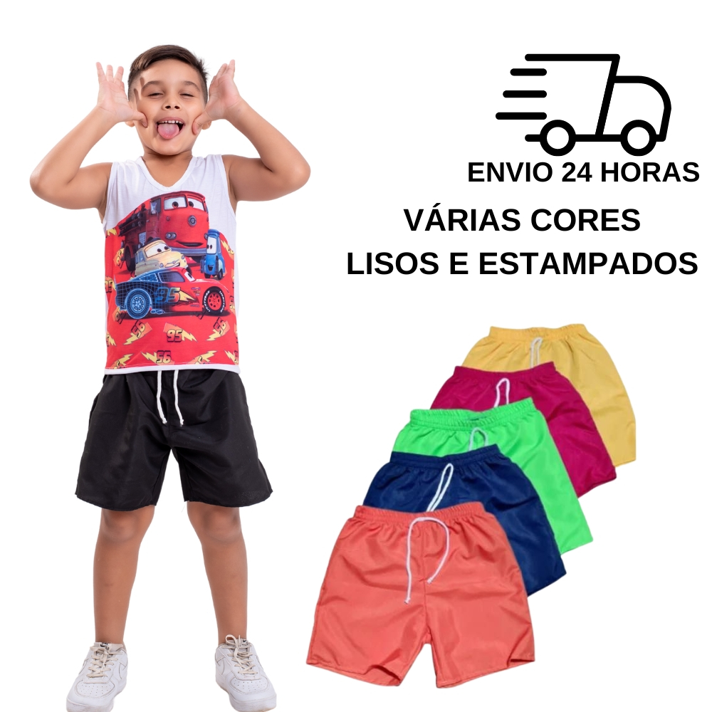 Kit 10 Shorts Tactel Infantil Masculino Liso Roupa Infantil Menino Praia Dia A Dia