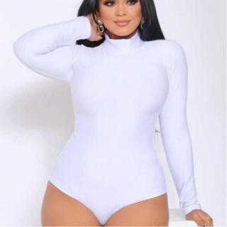 O MELHOR BODY FEMININO PLUS SIZE COLLANT GOLA ALTA MANGA LONGA CORES PRETO/BRANCO/VERMELHO SEGUNDA PÉLE em Oferta na Shopee