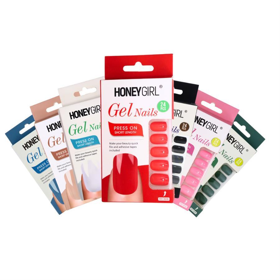 24 Unhas Postiças Autocolante Coloridas - HoneyGirl em Oferta na Shopee
