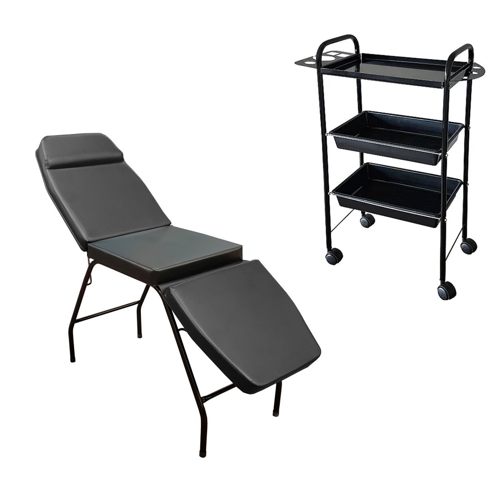 Kit Maca 3 Posições com Carrinho Auxiliar  - Tatuagem - Maquiagem - Massagem - Profissional
