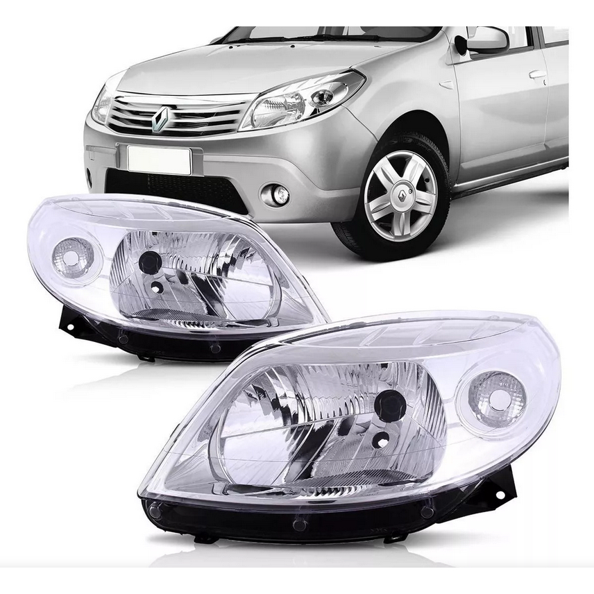 Farol Sandero Foco Simples Máscara Cromada 2007 2008 2009 2010 2011