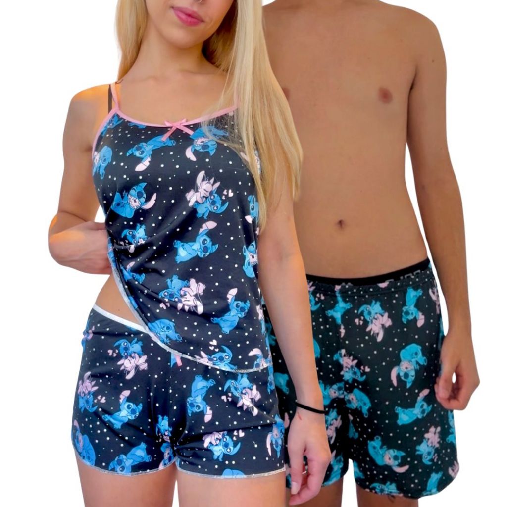 Kit Pijama Casal Feminino Samba Canção Namorados