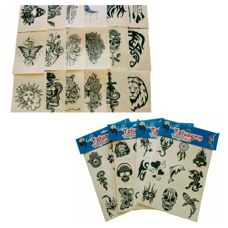 kit 18 tatuagens temporária adulto 6x9 cm + 72 tribal 4x5 cm em Oferta na Shopee