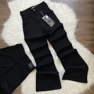 Calça Jeans Feminina Flare Preta Cintura Alta Premium