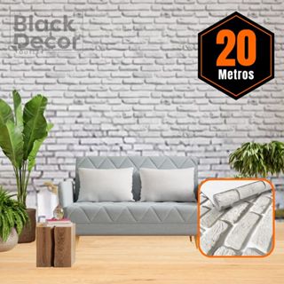Papel de Parede Autoadesivo Premium Tijolinho Branco 3D 5m x 45cm em Oferta na Shopee