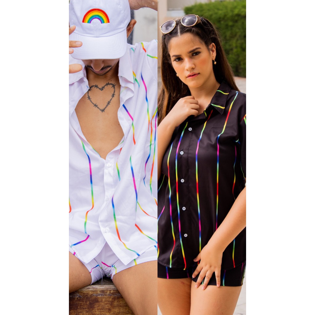 Kit Conjunto Degrade Arcoiris Branco e Preto Camisa + Short Premium em Oferta na Shopee