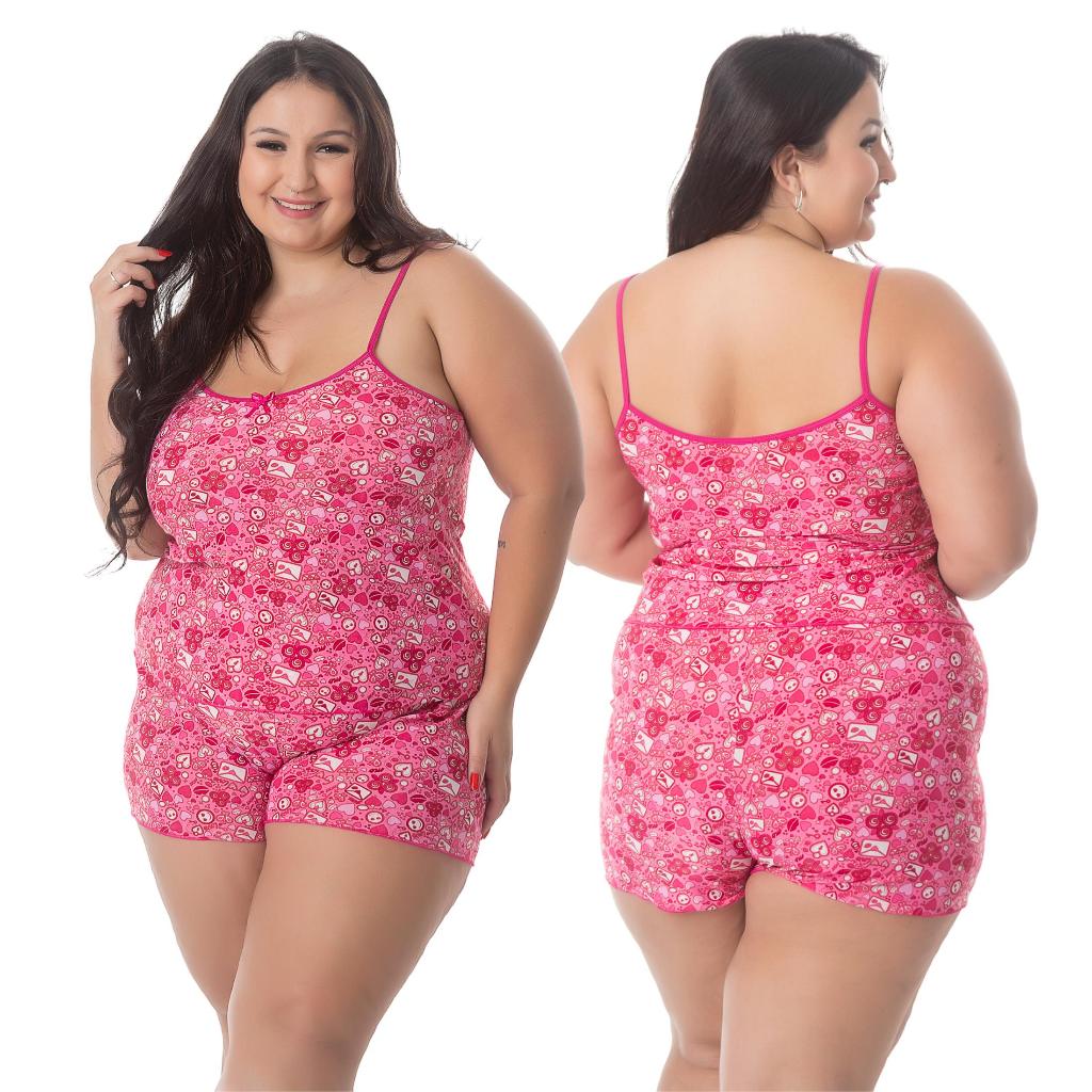 Baby doll PLUS SIZE XGG Feminino - Short doll - liganete estampado com alça sem regulagem