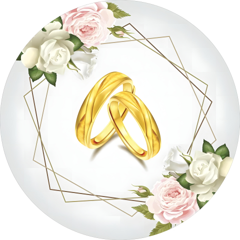 Painel Festa Infantil Redondo Temática Casamento, Alianças douradas, listras geométricas, floral + Arco, Suporte incluso. Fazemos personalizado com qualquer tema. Confeccionado em Lona fosca, impressão de alta resolução. cenário Circular p/ Decoração