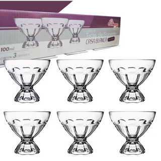 Jogo de 6 Taças 100ML Em Vidro Sobremesa Doces Sorvete Kit Casa Blanca