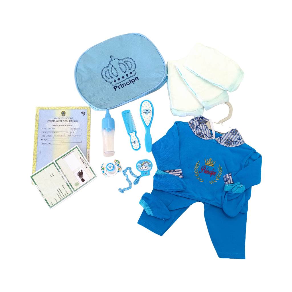 Kit Roupa Boneca Bebê Reborn Menino Bolsa Roupa Azul 15 Acessórios em Oferta na Shopee