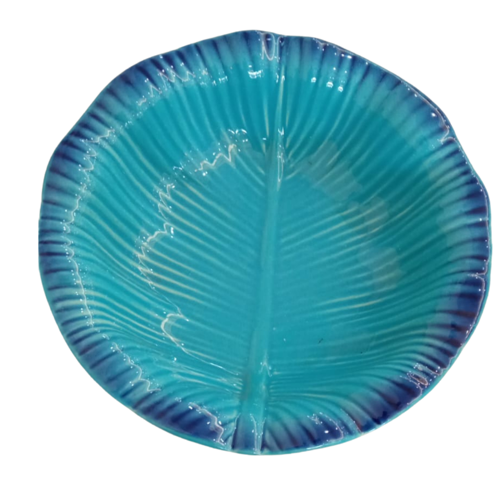 Saladeira tigela folha ,fundo do mar em cerâmica esmaltada