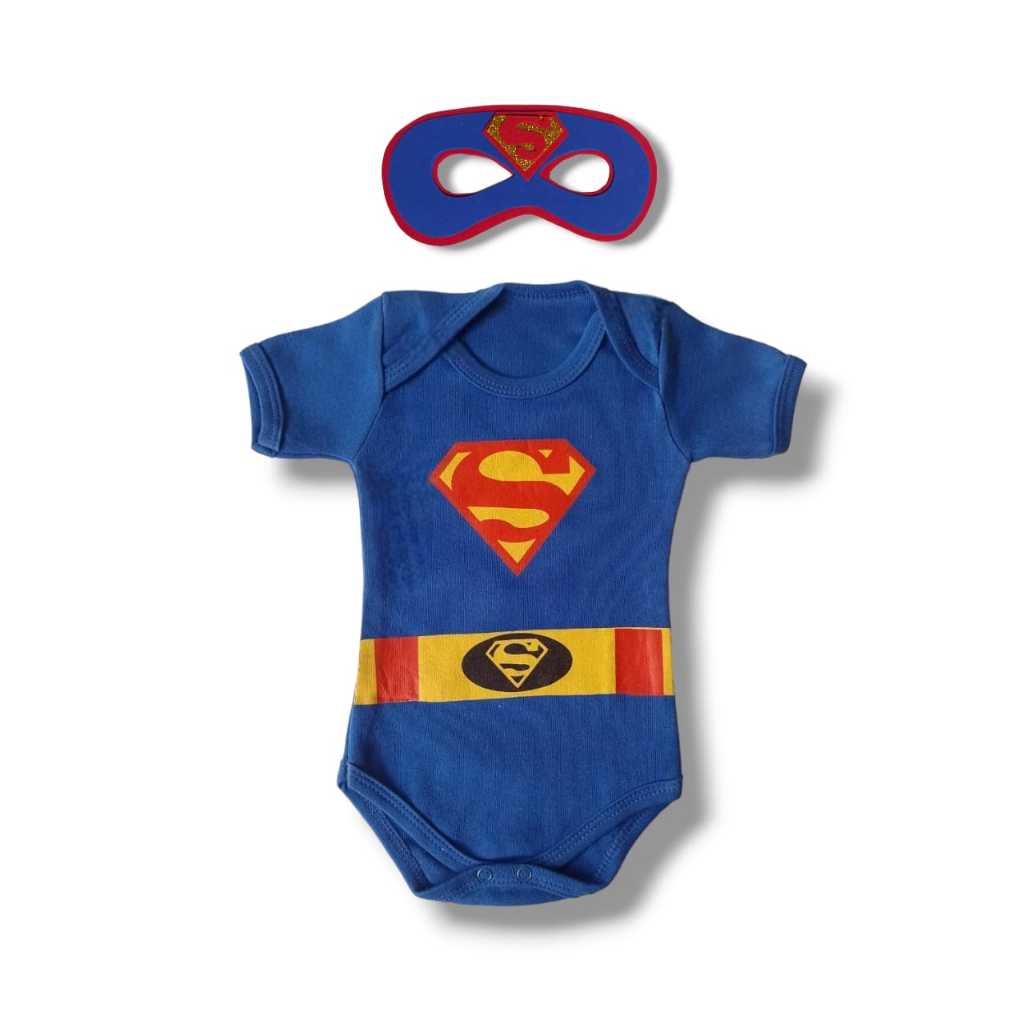 2 Peças - Body + Máscara Super Man Super Herói Fantasia Menino Super Homem