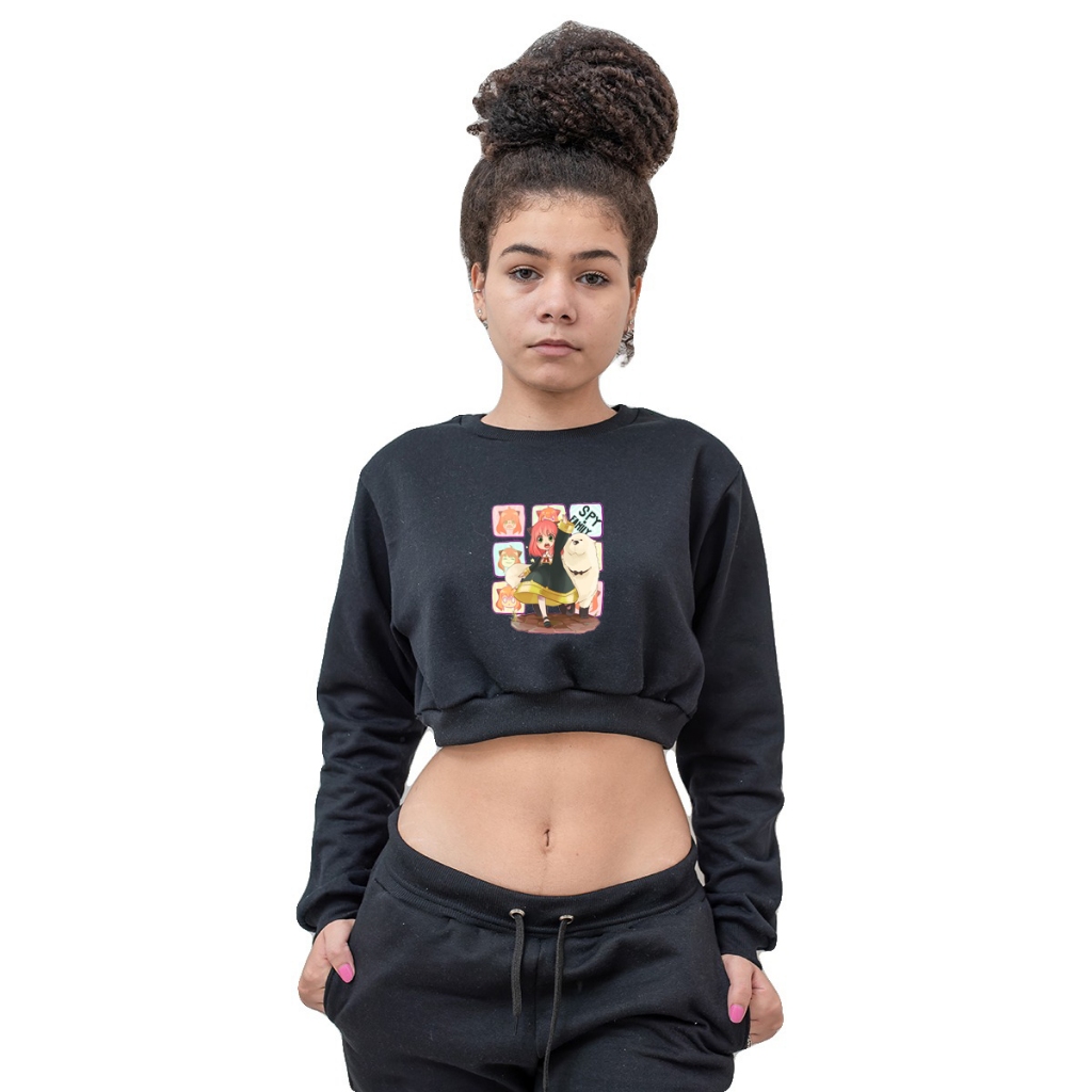 Cropped Feminino Moletom De Algodão Familia Espiã Anime