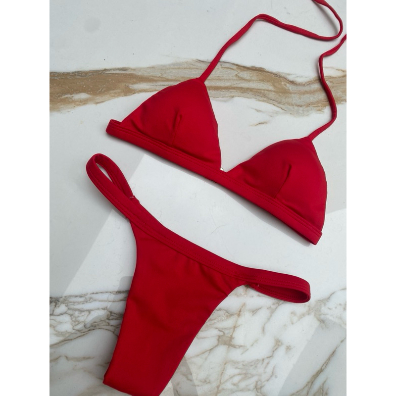 Biquíni Fita Fio Vermelho Bojo Removível Marquinha Bronze em Oferta na Shopee