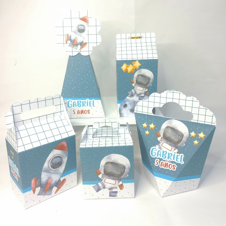 Kit Personalizados Astronauta Lembrancinha Pegue Monte Caixinha Papelaria Aniversário Festa