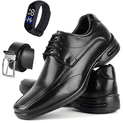 Sapato Social Masculino Couro Italiano Natural Elegante Amarração + Cinto e Relógio Digital em Oferta na Shopee