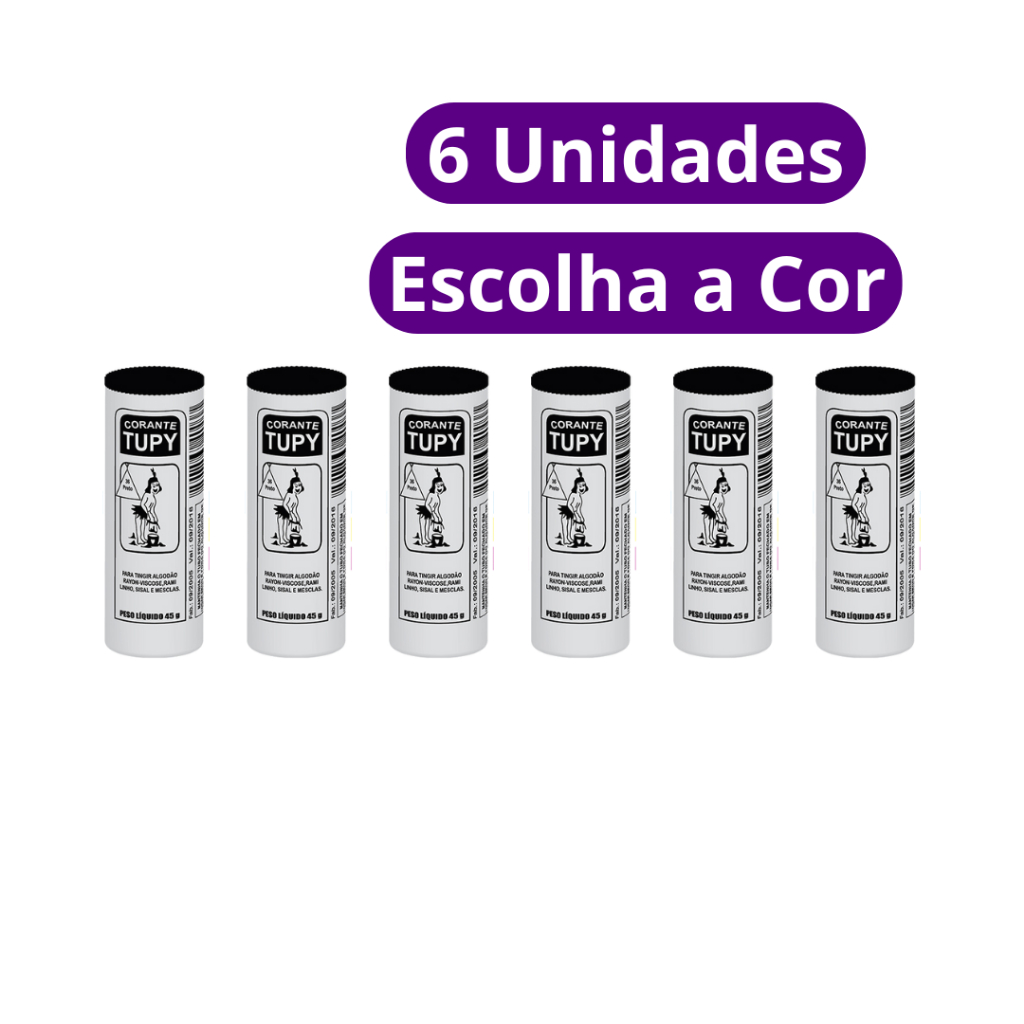 Corante para Tingir Tecidos Roupa Tupy 45g 6 unidades - Preto/Azul/Vermelho/Diversas Cores em Oferta na Shopee