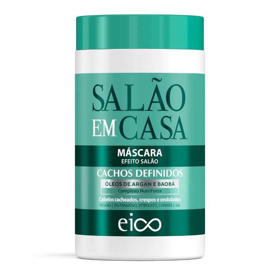 Eico Máscara Tratamento Salão Em Casa Cachos Definidos 1kg Óleo Argan Cacheados Crespos Ondulados - Beauty