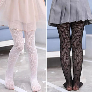 Meia Calça Arrastão Infantil Com Coração Preto e branco