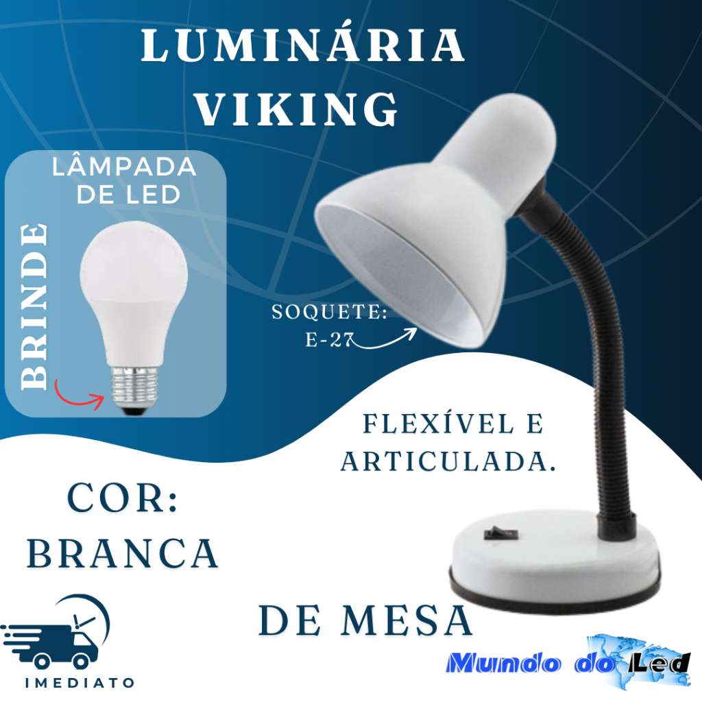 Luminária De Mesa Viking 40w Branca