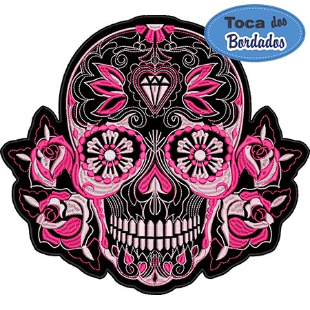 Patch Bordado Caveira Rosa Pink Skull 25x28 cm Cód.1529 fixação costura