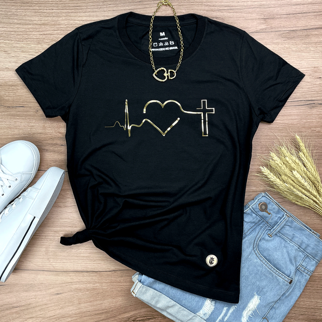 Camiseta Plus Size T-shirt Feminina Baby Look Algodão Batimento Coração Evangélica em Oferta na Shopee