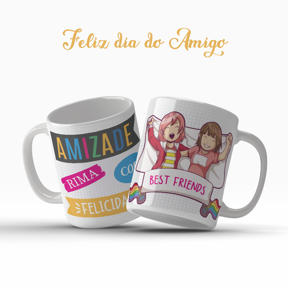 Caneca Dia Do Amigo Amizade Rima Com Felicidade Best Friends Presente Especial OFERTA RELAMPÂGO