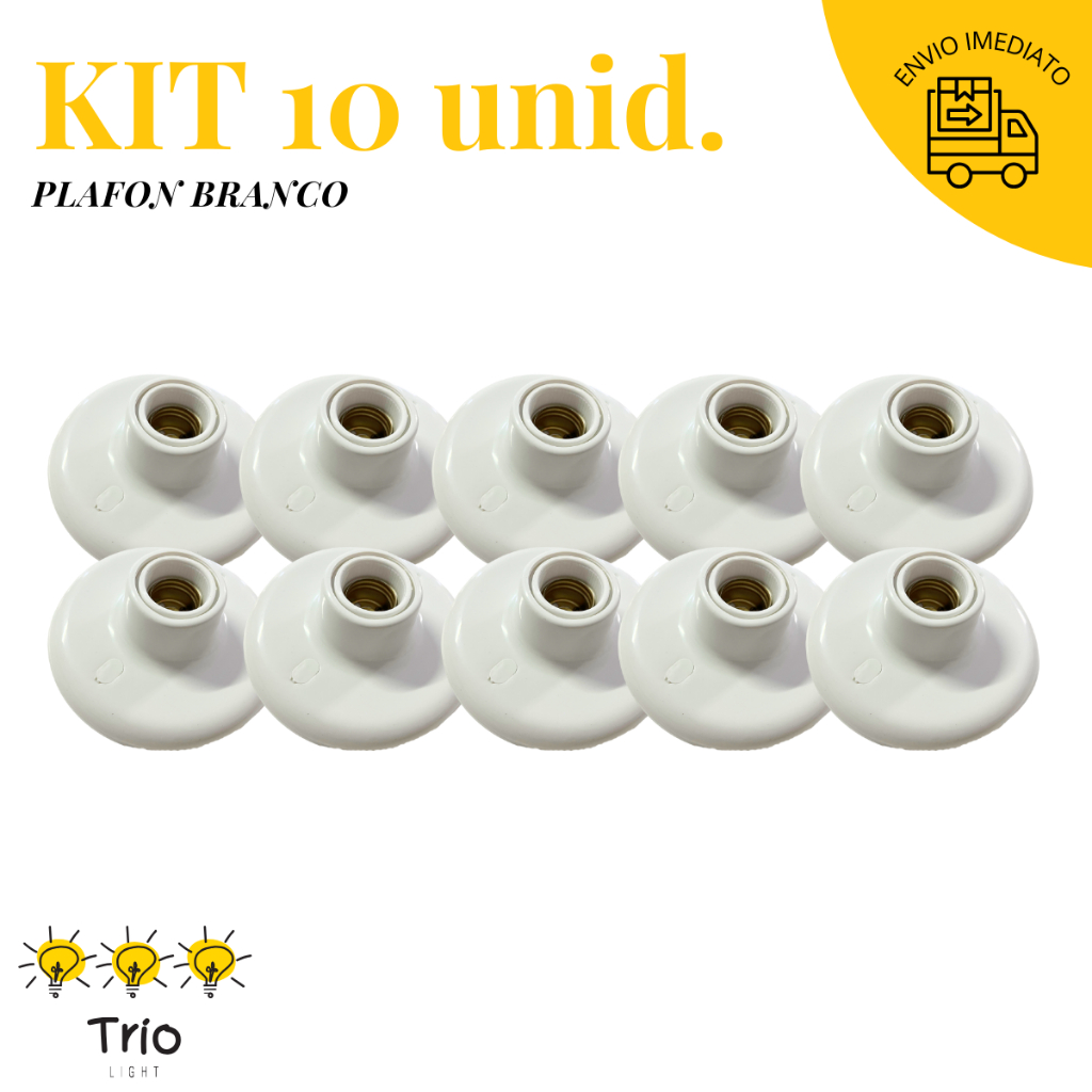 Kit 10 Plafon Soquete E27 Branco Bivolt Plafonier Redondo Luminaria Bocal de Teto em Oferta na Shopee