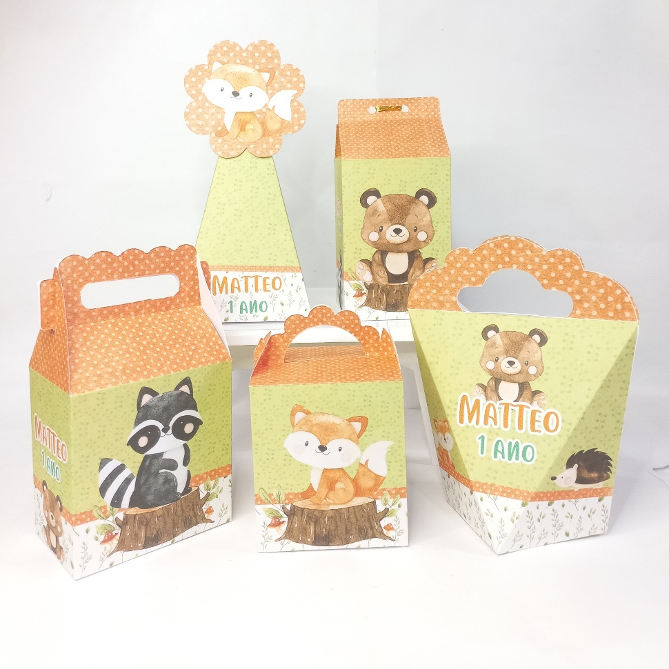 Lembrancinhas Bosque Encantado Menino 2 Pegue e Monte Personalizados Kit Festa de Aniversário Infantil
