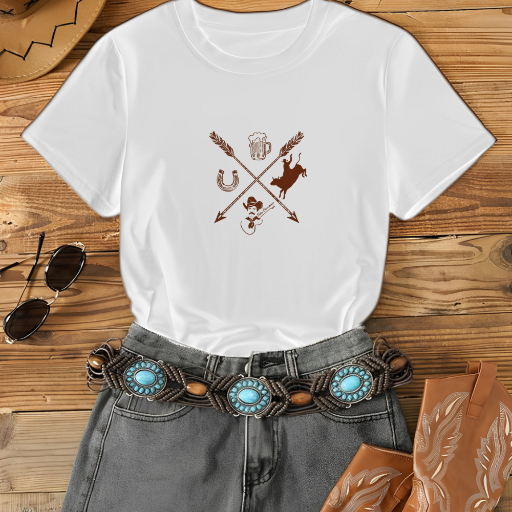 Detalhes do Blusa Modinha Agro Country Flechas Cowboy Faroeste Show Cavalos Rodeio