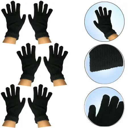 Kit 3 Luvas de Inverno Malha Suave Preta Unissex