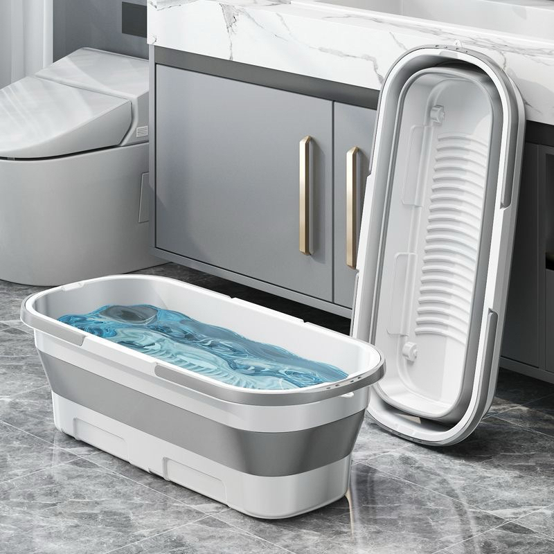 Balde Dobrável Retrátil Flexível Retangular Silicone Multiuso Com 4 Rodinha