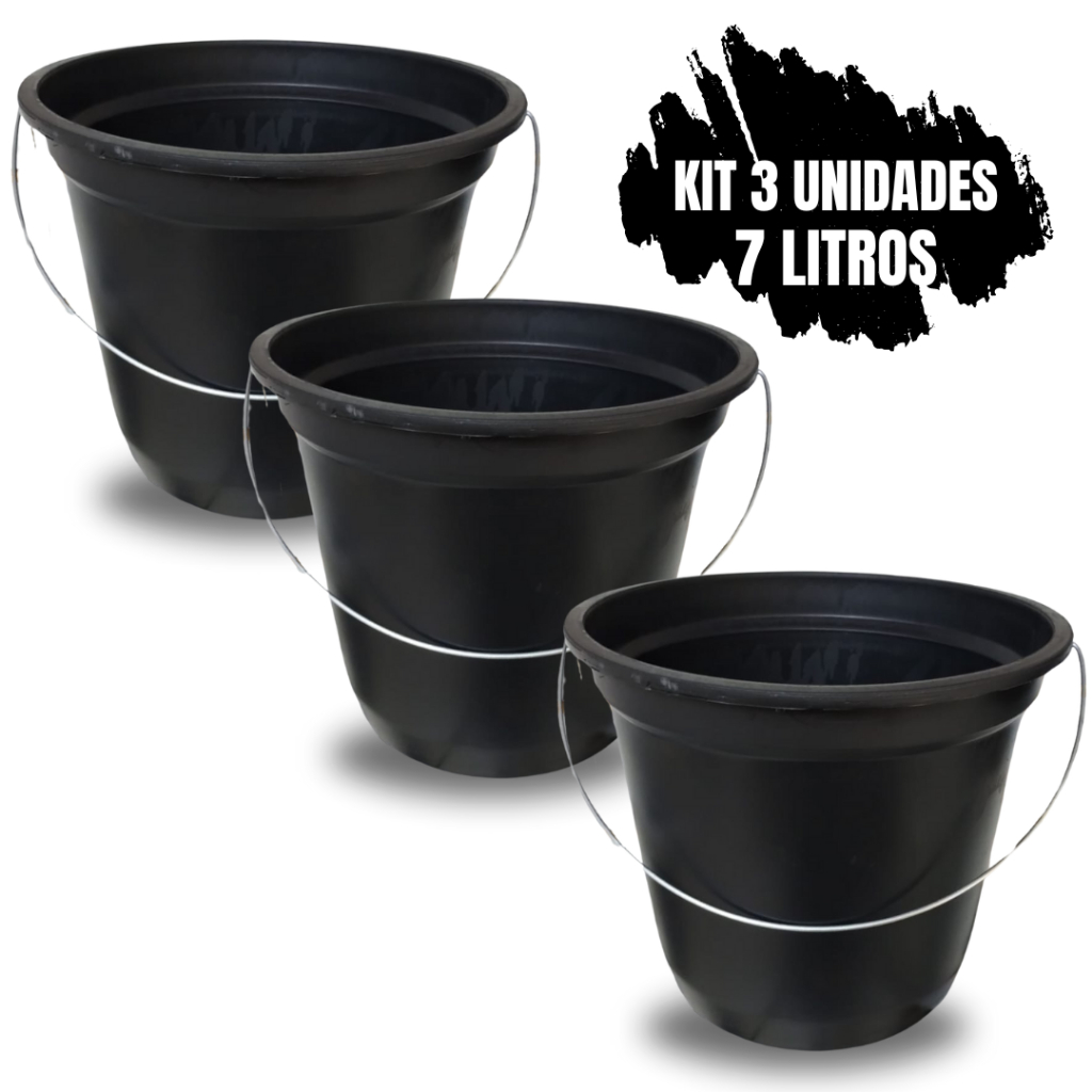 Balde Plástico 7 litros Alça Reforçada - Kit com 3 Unidades