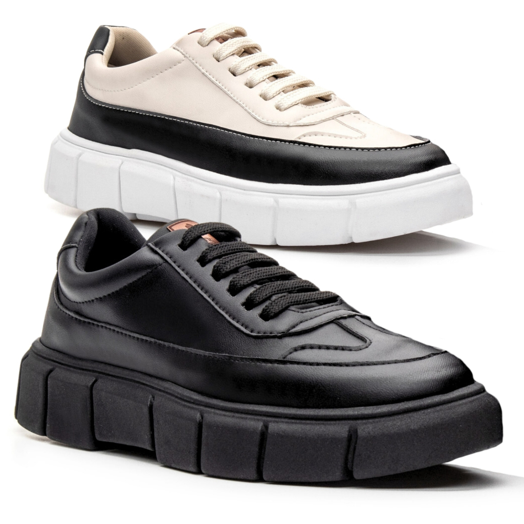 Kit 2 Pares Tenis Oversized Sneaker Masculino Casual Sola Alta Plataforma 5cm Mais Alto Couro Liso
