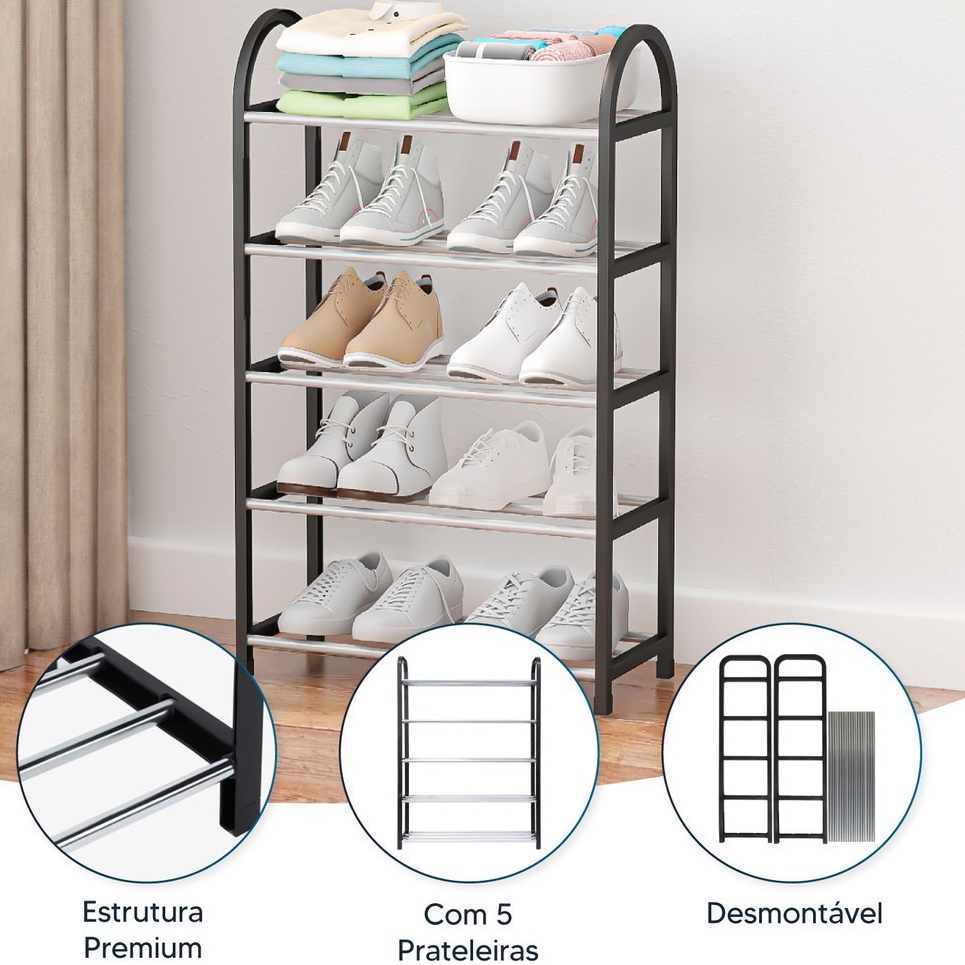 Sapateira 4 Andares Desmontável p/ 8 Pares, Organizador p/ Tênis, Hall de Entrada e Quarto