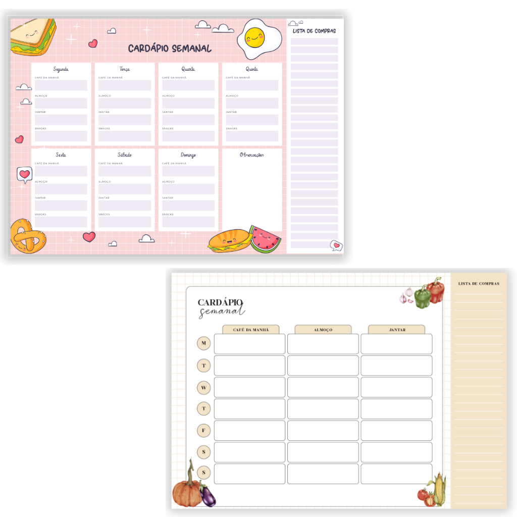 Cardápio Semanal Destacável A4 52 Folhas 75g Planner Bloco de Cardapio Comida Para a Semana