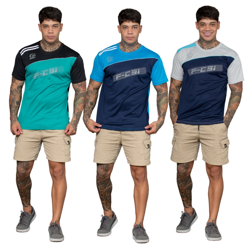Kit 3 Camisas Masculinas Dry fit Manga Curta Poliester P/Academia 2 Cores
