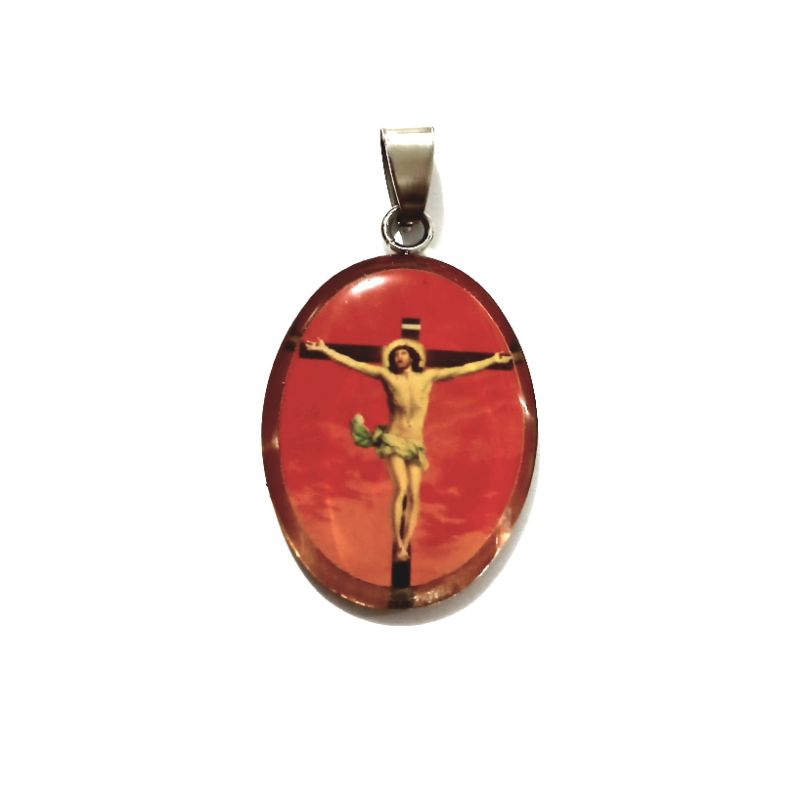 Pingente medalha Jesus Crucificado/ Menino Jesus/ Jesus bom Pastor em aço inoxidável e resina - Bijoux by Vivi