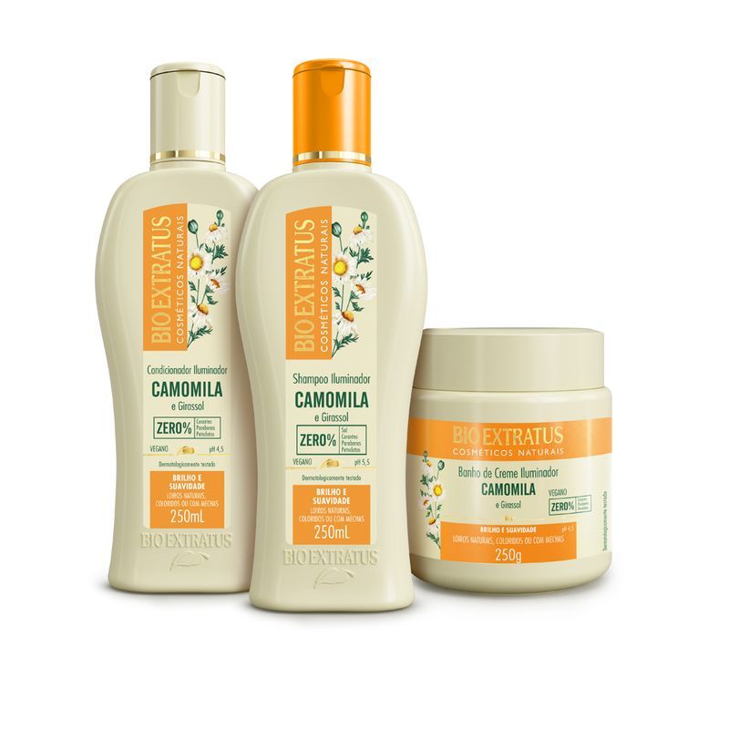 Kit Camomila Bio Extratus 3 Produtos Clareador natural de cabelos com Camomila e Girassol