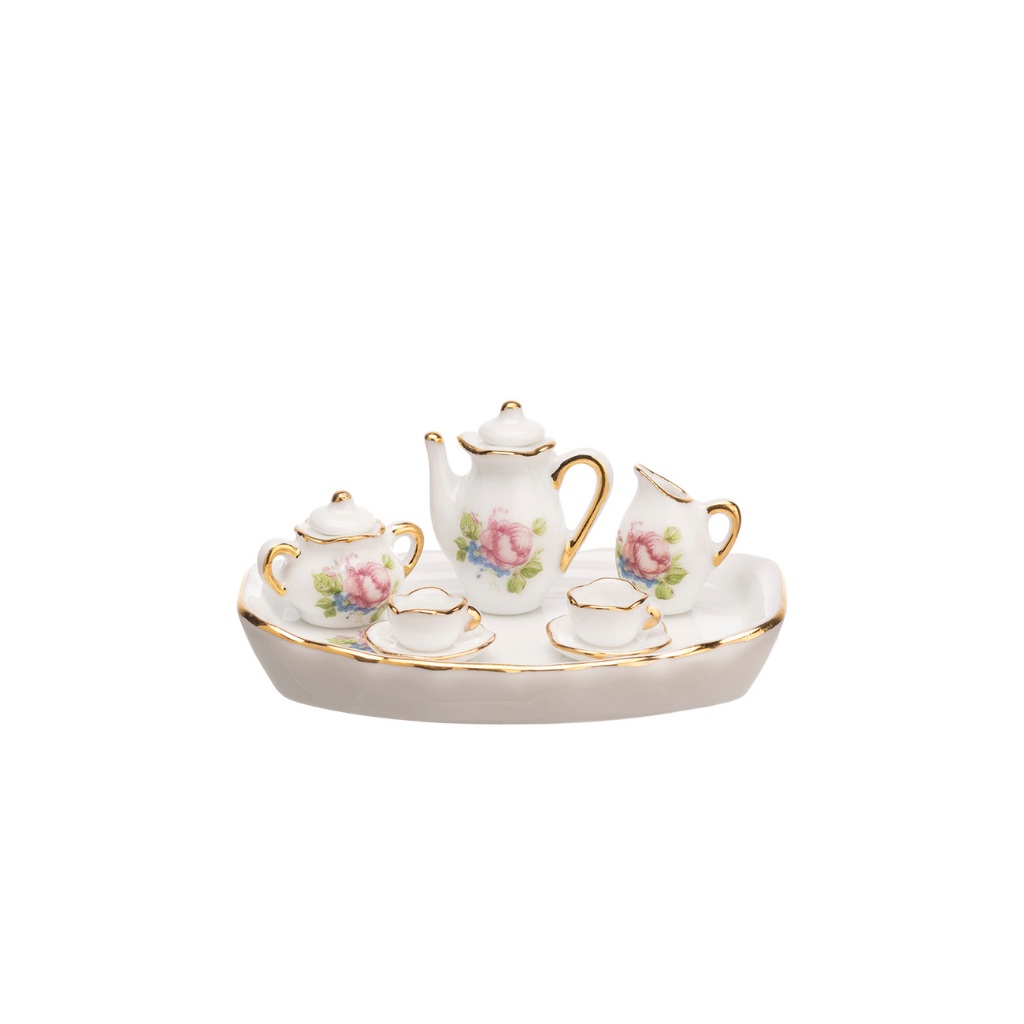 Aparelho Café Miniatura Porcelana Branca Decorada com Filete a Ouro Lembrancinha Casamento Bodas