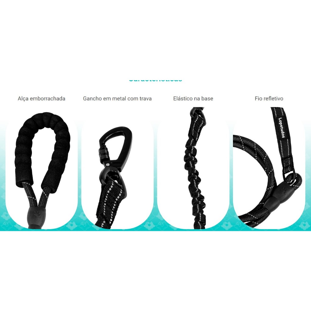 Guia para Cachorros Lopetudos TrailRope1, 1.5m, Preto, LP-GTR-15BK