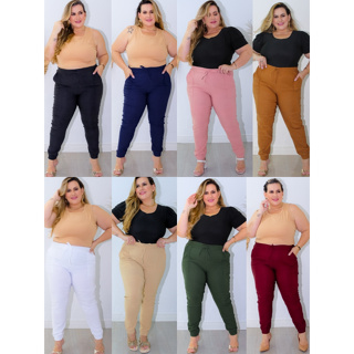 CALÇA PLUS SIZE FEMININA BENGALINE MODELO JOGGER em Oferta na Shopee
