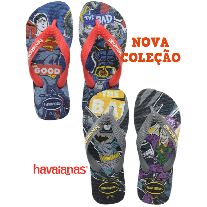 Chinelo Havaianas Infantil Herois DC Batman Superman Super Homem Estampado Kids