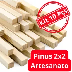 Kit 10 Ripas Sarrafos de Madeira Aplainadas para Artesanato Pinus 2cm x 2cm