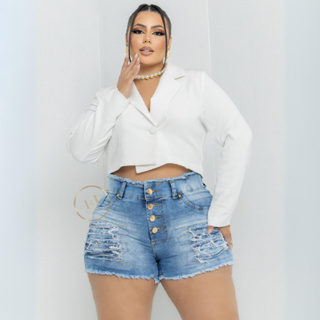 Short Jeans Plus size Feminino Rasgadinho Com Lycra 44 ao 54 em Oferta na Shopee