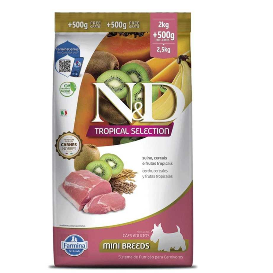 Ração N&D Tropical Selection Cães Adultos Mini Suíno 2 kg + 500g Grátis